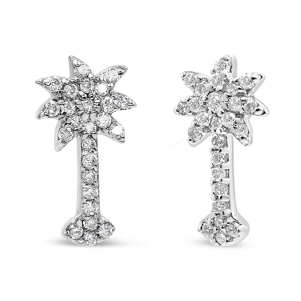 14K White Gold 1/4 Cttw Diamond Palm Tree Push Back Stud Earrings (K-L Color, I1-I2 Clarity) - Friggin Jewelry