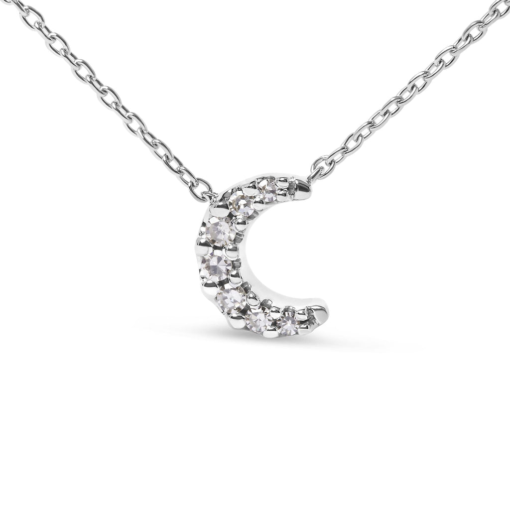 Collar con colgante de media luna de 45 cm en oro blanco de 10 quilates con detalles de diamantes (color HI, claridad I1-I2) - Friggin Jewelry