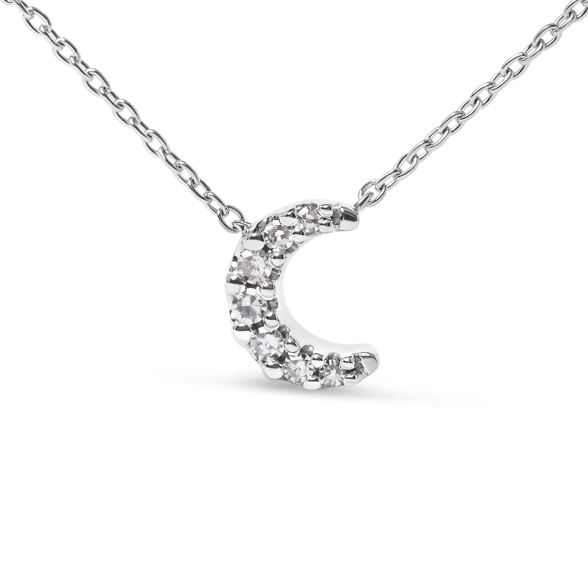 10K White Gold Diamond Accented Crescent Moon Shaped 18" Inch Pendant Necklace (H-I Color, I1-I2 Clarity) - Friggin Jewelry