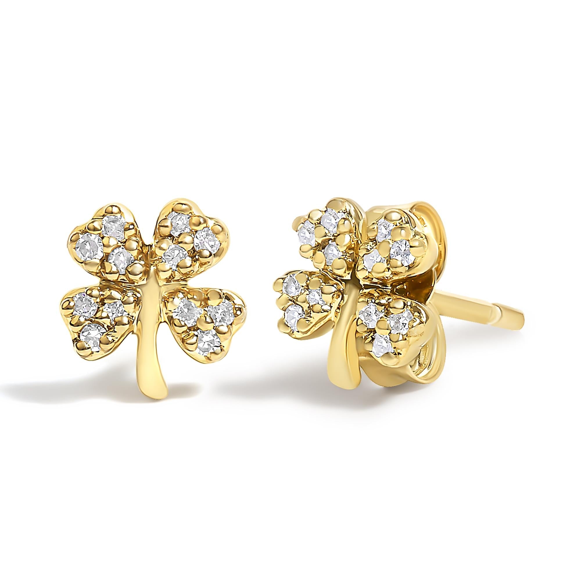 Aretes de trébol de cuatro hojas con detalles de diamantes en oro amarillo de 10 quilates - Friggin Jewelry
