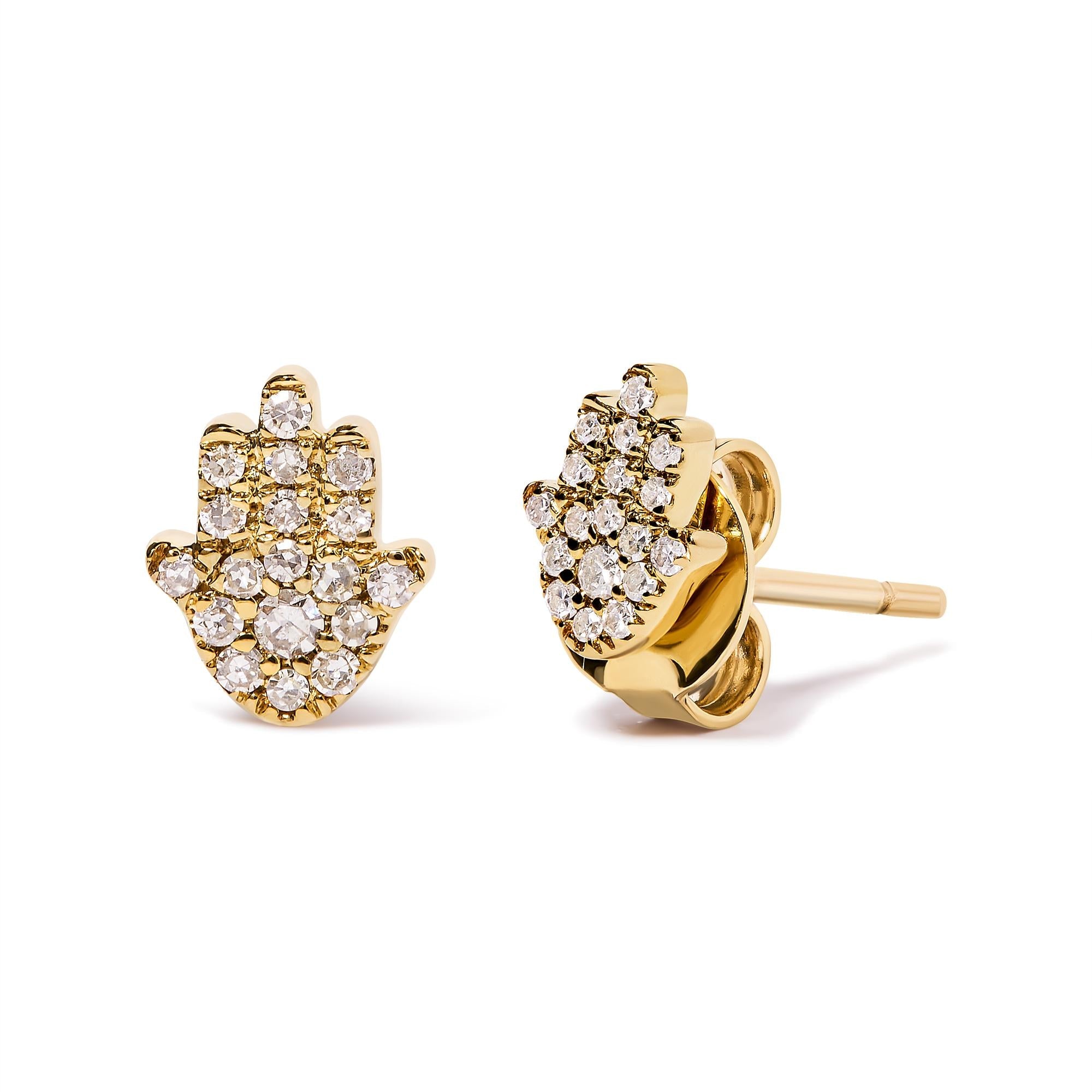 Aretes de oro amarillo de 10 quilates con hamsa y detalles de diamantes (color HI, claridad I1-I2) - Friggin Jewelry