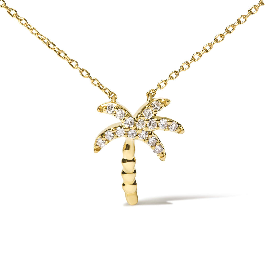 Collana con ciondolo a forma di palma in oro giallo 10 carati, 1/10 ct, con diamanti rotondi da 18 pollici (colore HI, purezza I1-I2) - Friggin Jewelry