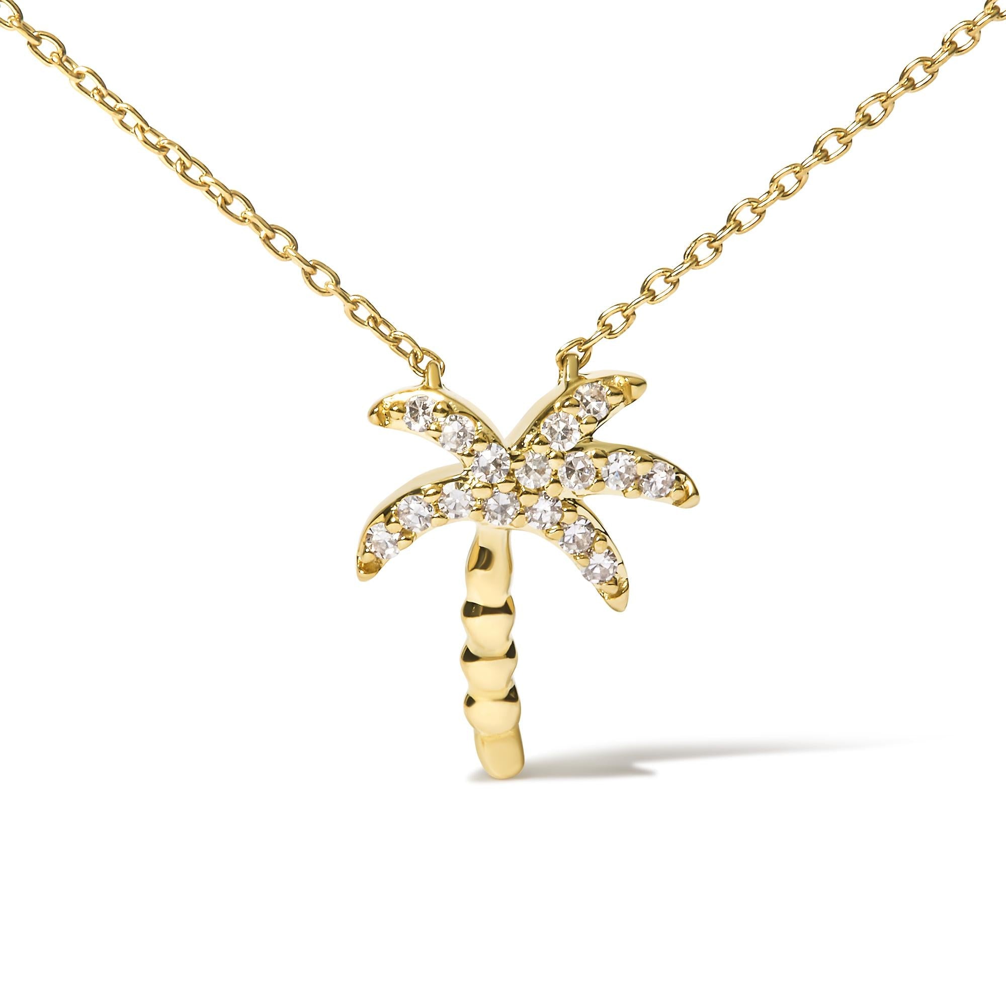 Collana con ciondolo a forma di palma in oro giallo 10 carati, 1/10 ct, con diamanti rotondi da 18 pollici (colore HI, purezza I1-I2) - Friggin Jewelry