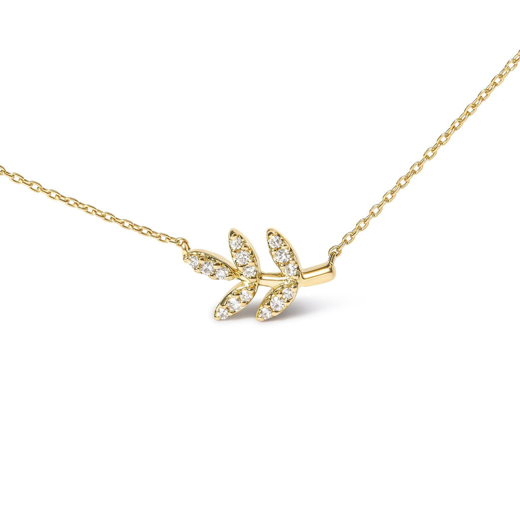 10K Yellow Gold 1/10 Cttw Diamond Leaf and Branch 18" Pendant Necklace (H-I Color, I1-I2 Clarity) - Friggin Jewelry