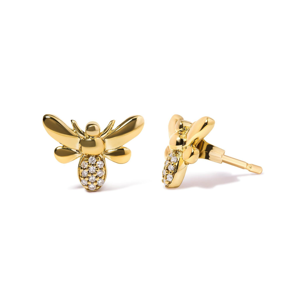 Aretes de abejorro en oro amarillo de 10 quilates con detalles de diamantes (color HI, claridad I1-I2) - Friggin Jewelry