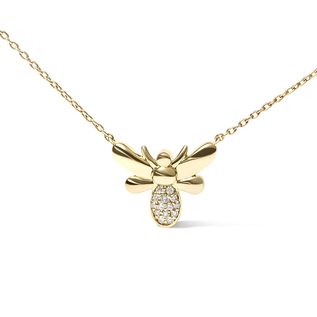 Collana con ciondolo a forma di ape con diamanti in oro giallo 10 carati, lunghezza 18 pollici (colore HI, purezza I1-I2) - Friggin Jewelry