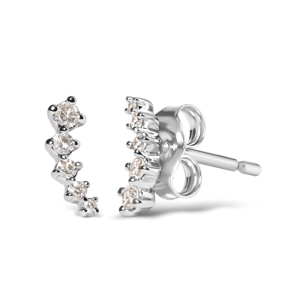 Aretes estilo trepador Journey Style de oro blanco de 10 quilates con diamantes de 1/10 quilates (color HI, claridad I1-I2) - Friggin Jewelry