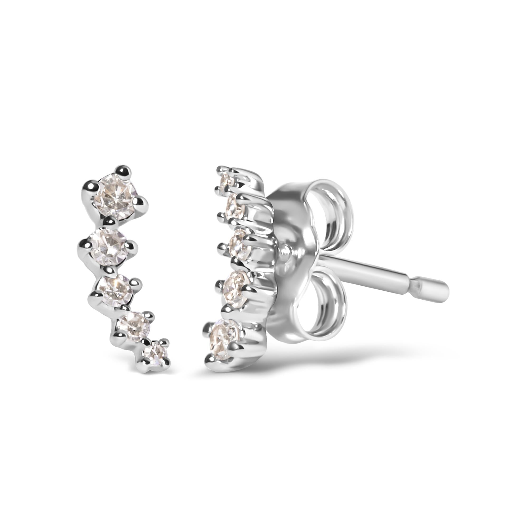 Aretes estilo trepador Journey Style de oro blanco de 10 quilates con diamantes de 1/10 quilates (color HI, claridad I1-I2) - Friggin Jewelry