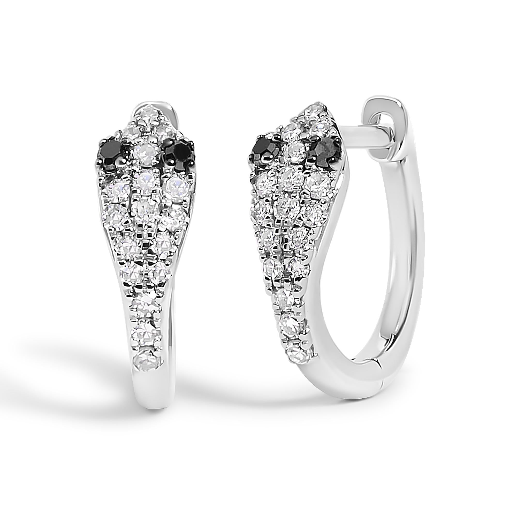 10K White Gold 1/5 Cttw Diamond Snake Eyes Huggy Hoop Earrings - Friggin Jewelry