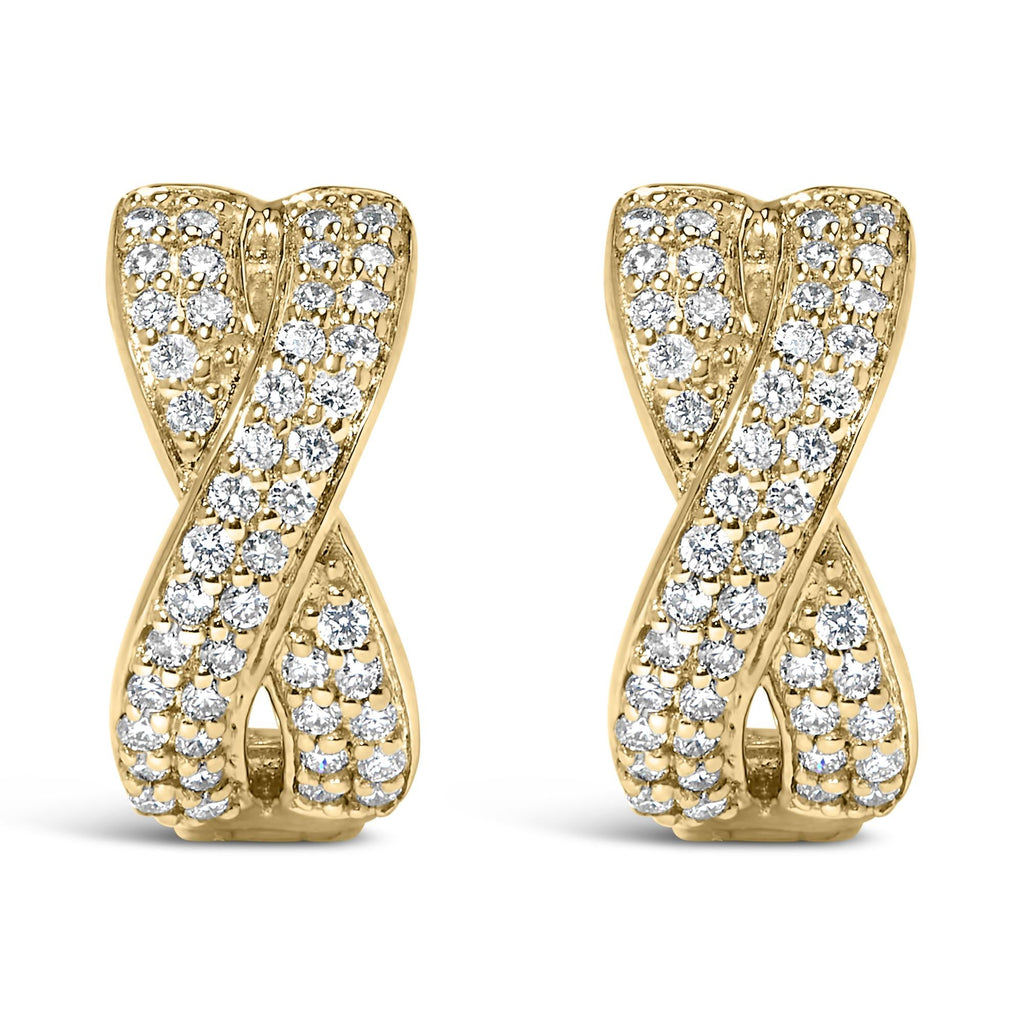 Aros de oro amarillo de 14 quilates con diamantes de 1/3 quilates y forma de cruz (color GH, claridad SI2-I1) - Friggin Jewelry