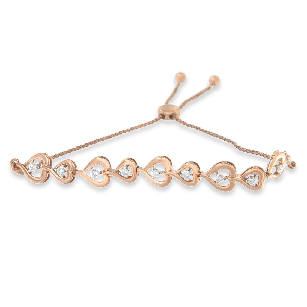 Rose Plated Sterling Silver Diamond Heart-Linked Bolo Bracelet (0.30 cttw, H-I Color, I2-I3 Clarity) - Friggin Jewelry