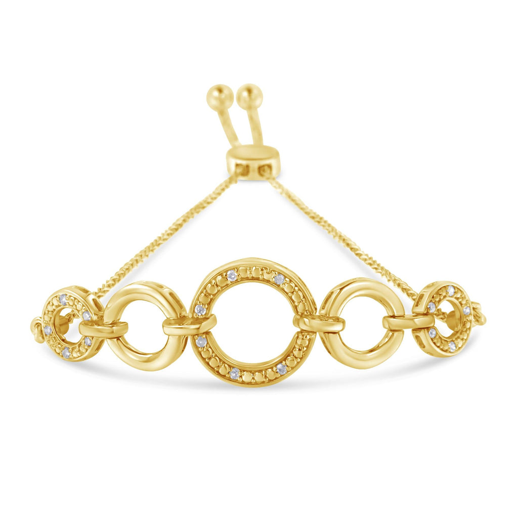 10K Yellow Gold over .925 Sterling Silver Diamond Accented Graduated Infinity Open Circle 6”-9” Adjustable Bolo Bracelet (H-I Color, I2-I3 Clarity) - Friggin Jewelry