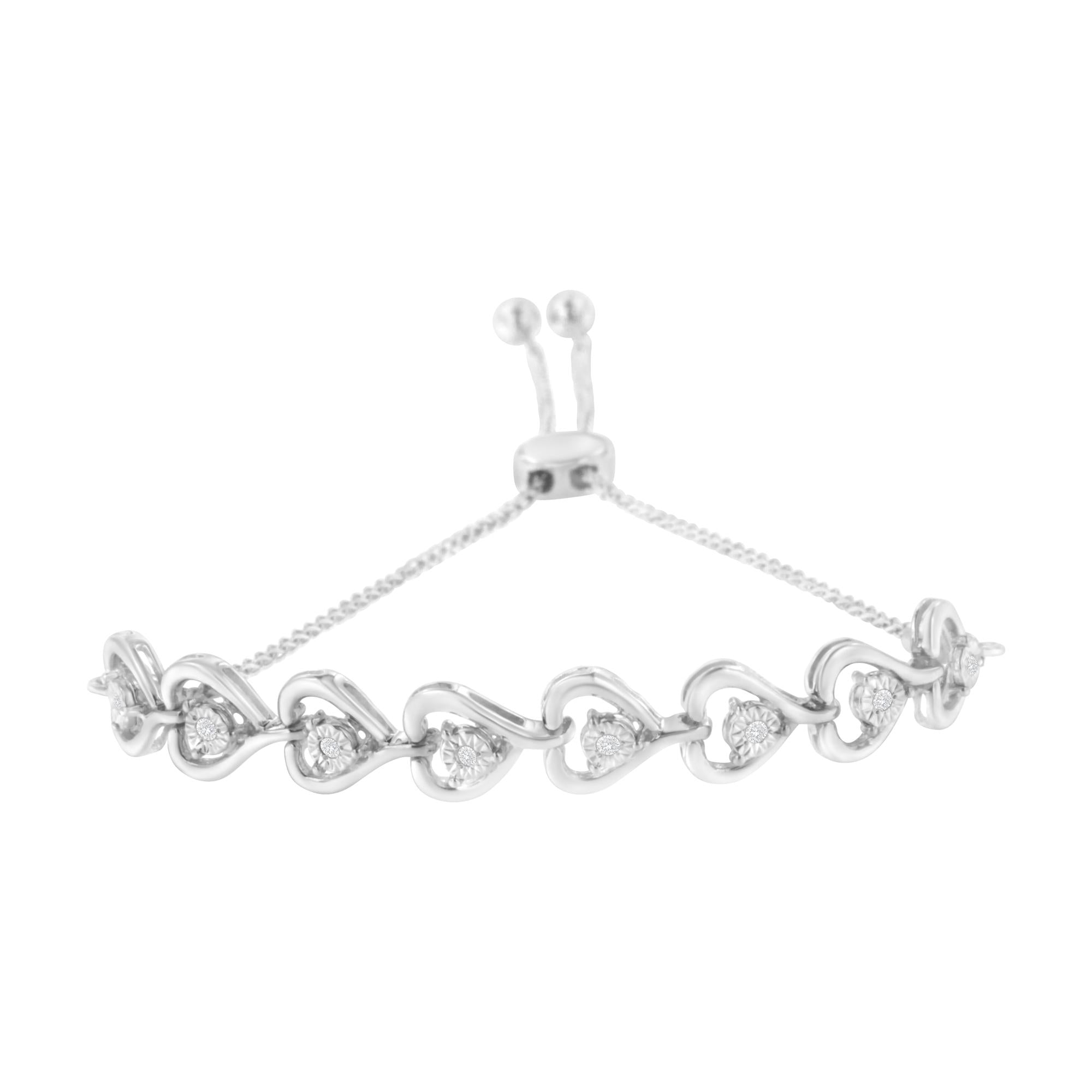 Sterling Silver Diamond Woven Heart Bolo Bracelet (0.1 cttw, H-I Color, I2-I3 Clarity) - Friggin Jewelry