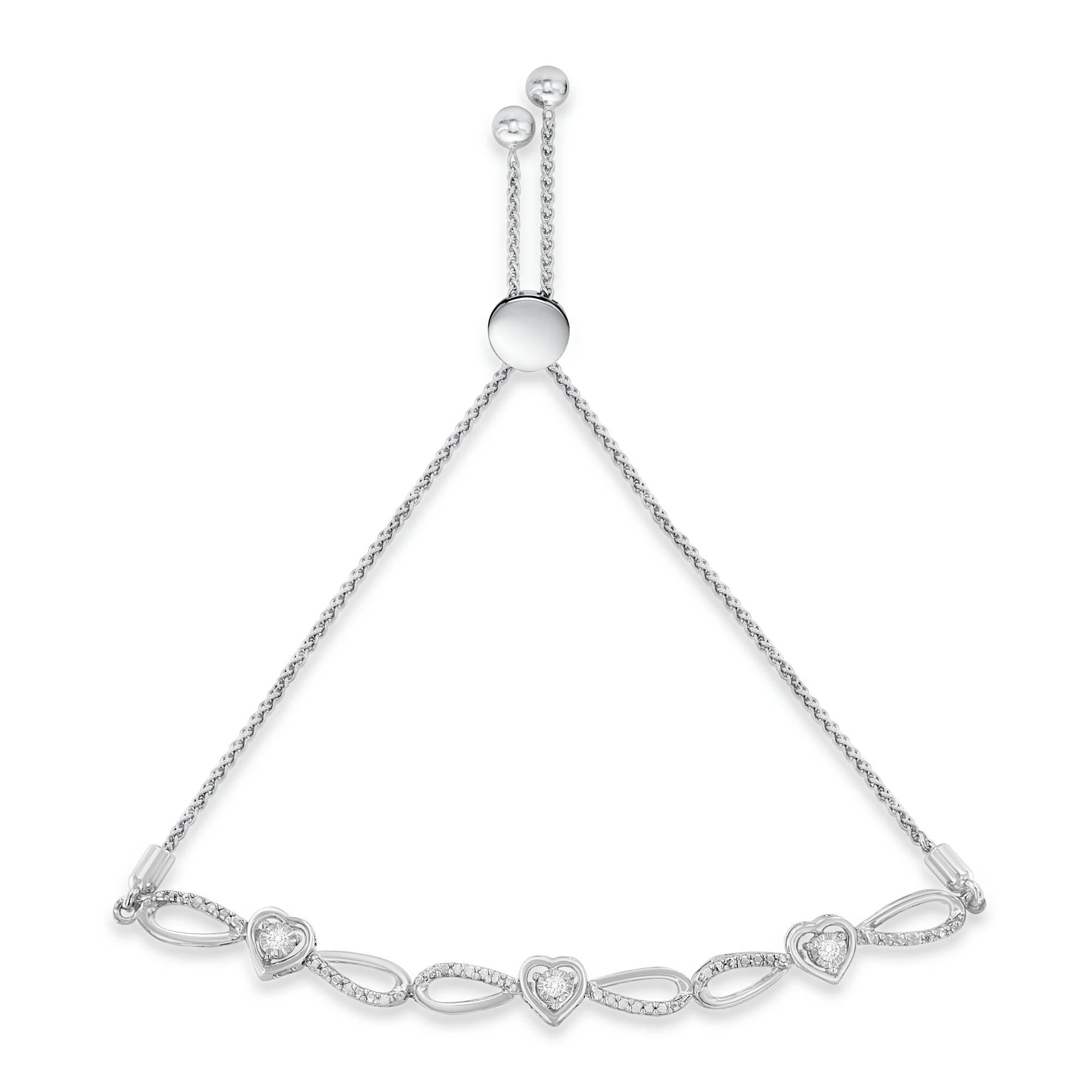 Pulsera bolo ajustable de plata de ley 925 con corazón e infinito y detalles de diamantes de 10 a 25 cm (color IJ, claridad I3) - Friggin Jewelry