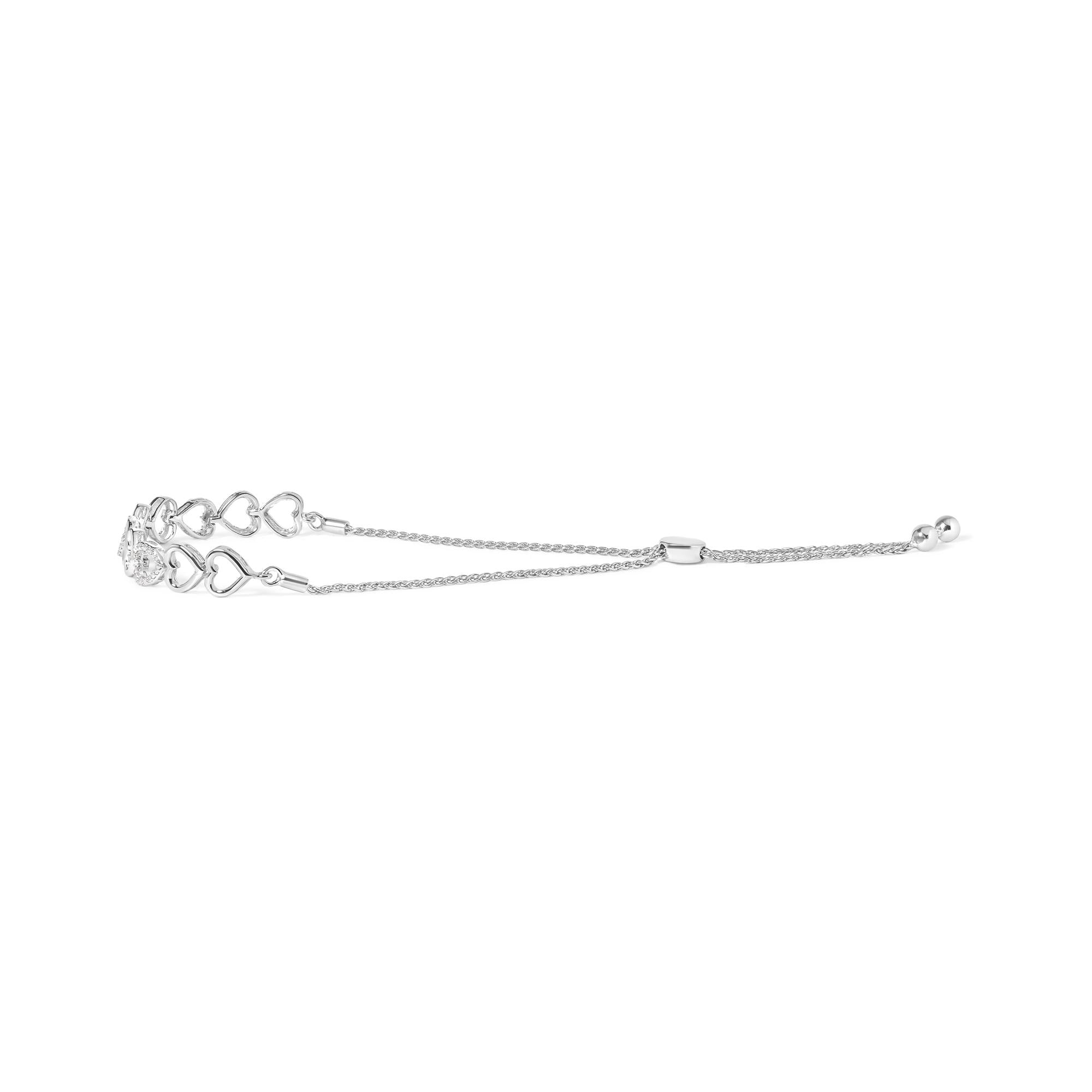 Pulsera bolo de eslabones de corazón con diamantes de 1/10 quilates en plata de ley 925 (color IJ, claridad I2-I3) - Friggin Jewelry