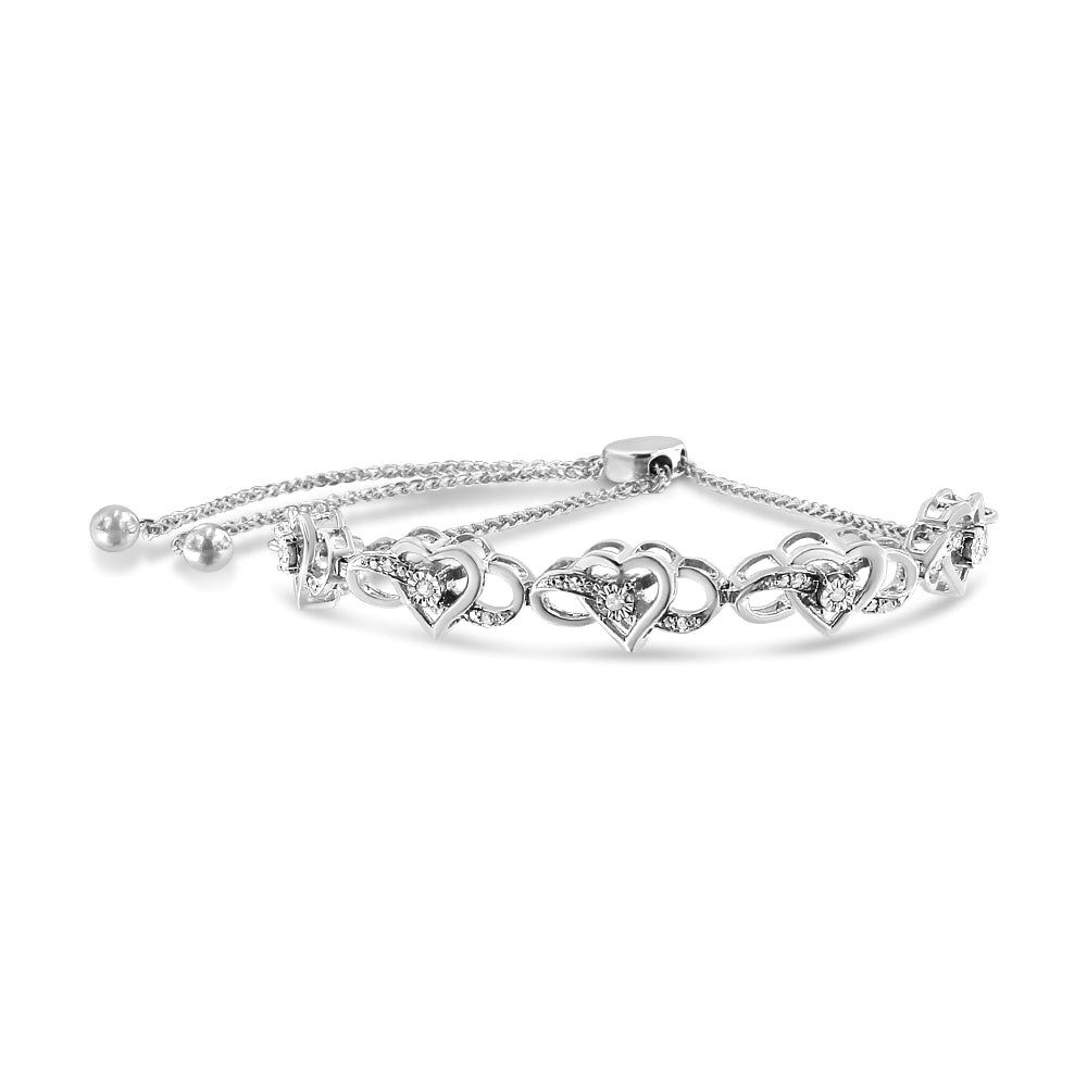 .925 Sterling Silver Diamond Accent Interlocking Infinity and Heart 4”-10” Adjustable Bolo Tennis Bolo Bracelet (H-I Color, I2-I3 Clarity) - Friggin Jewelry