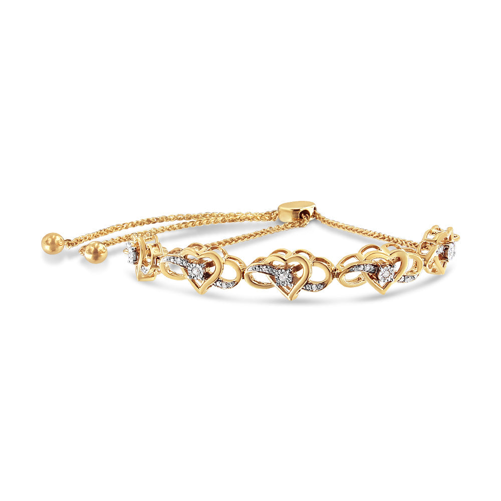 Pulsera bolo ajustable de 10 a 25 cm con forma de corazón de diamantes de 1/10 quilates y baño de oro amarillo de 14 quilates (plata de ley 925) (color HI, claridad I2-I3) - Friggin Jewelry