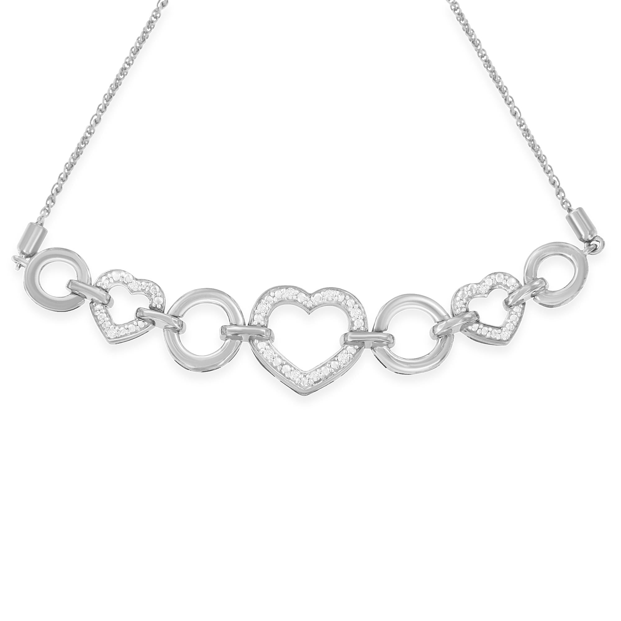 .925 Sterling Silver Diamond Accent Interlinking Triple Heart 4”-10” Adjustable Bolo Tennis Bracelet Bolo Bracelet (H-I Color, I2-I3 Clarity) - Friggin Jewelry