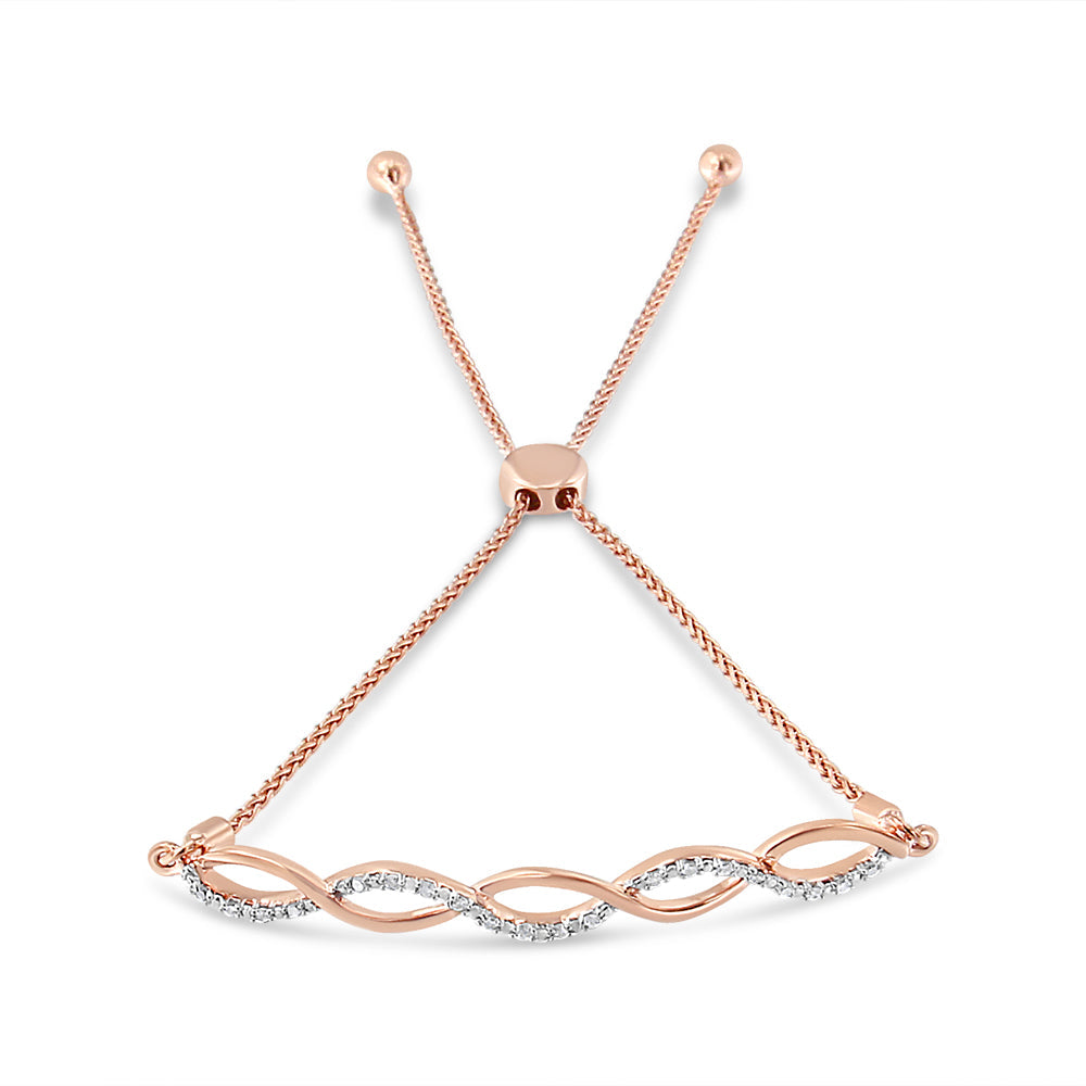 .925 Sterling Silver Diamond Infinity Twist 4”-10” Adjustable Bolo Bracelet (I-J Color, I2-I3 Clarity) - Friggin Jewelry