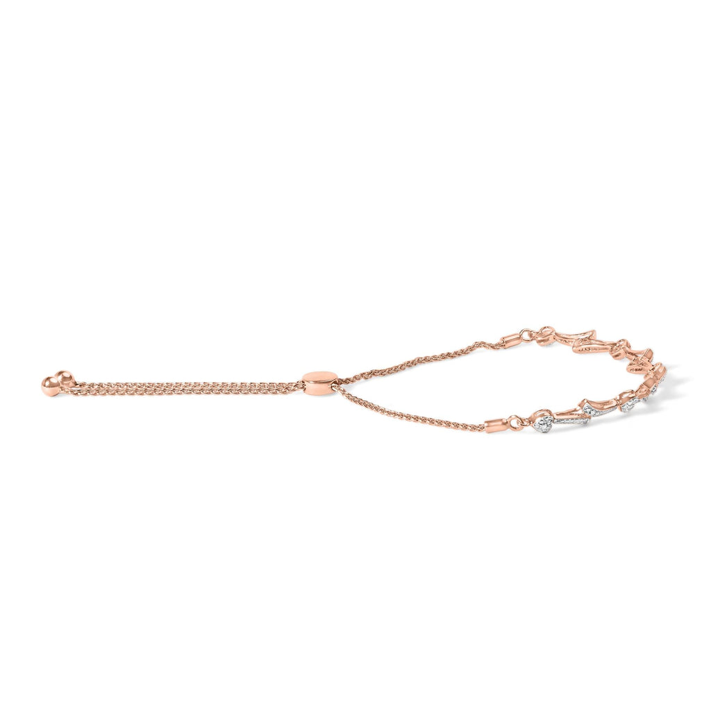 Pulsera bolo de plata de ley 925 con detalles de diamantes y eslabones ondulados (color IJ, claridad I2-I3) - Ajustable de 15 a 23 cm - Friggin Jewelry