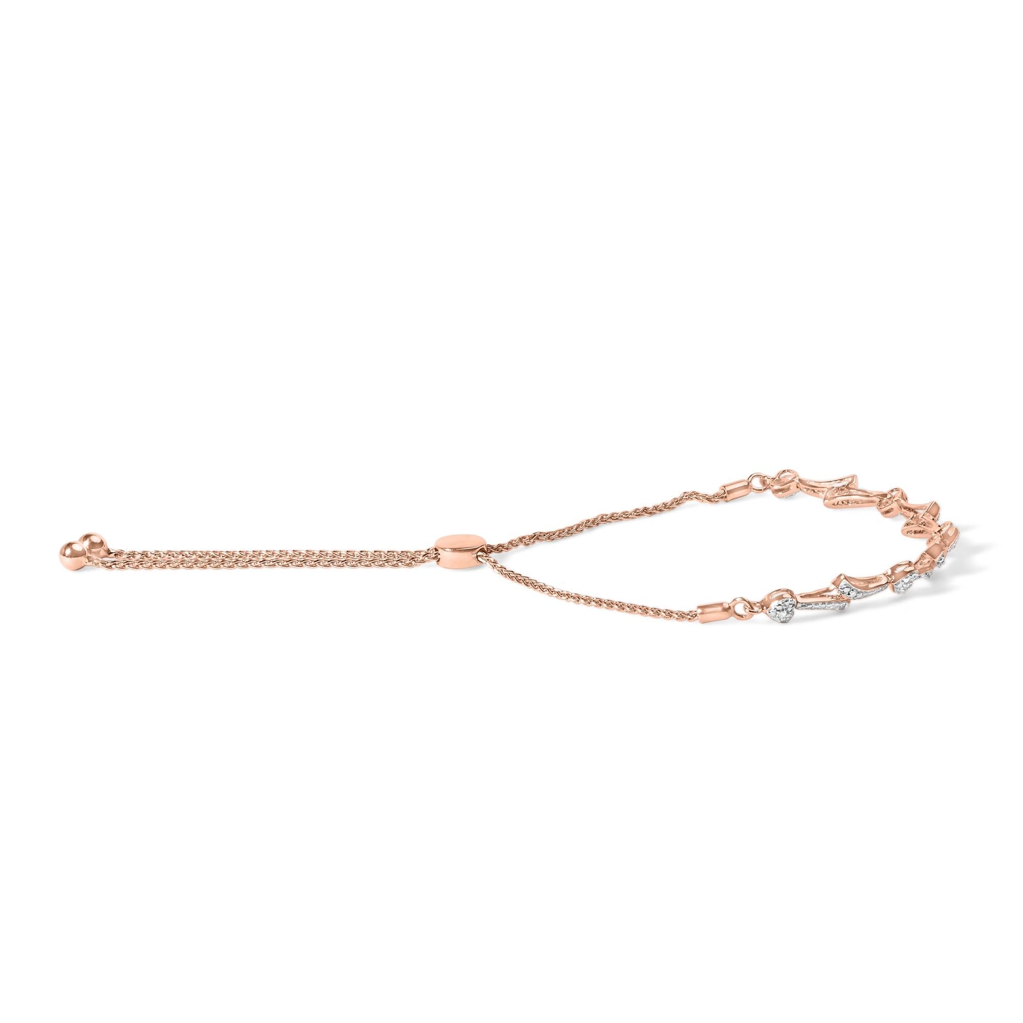 Pulsera bolo de plata de ley 925 con detalles de diamantes y eslabones ondulados (color IJ, claridad I2-I3) - Ajustable de 15 a 23 cm - Friggin Jewelry