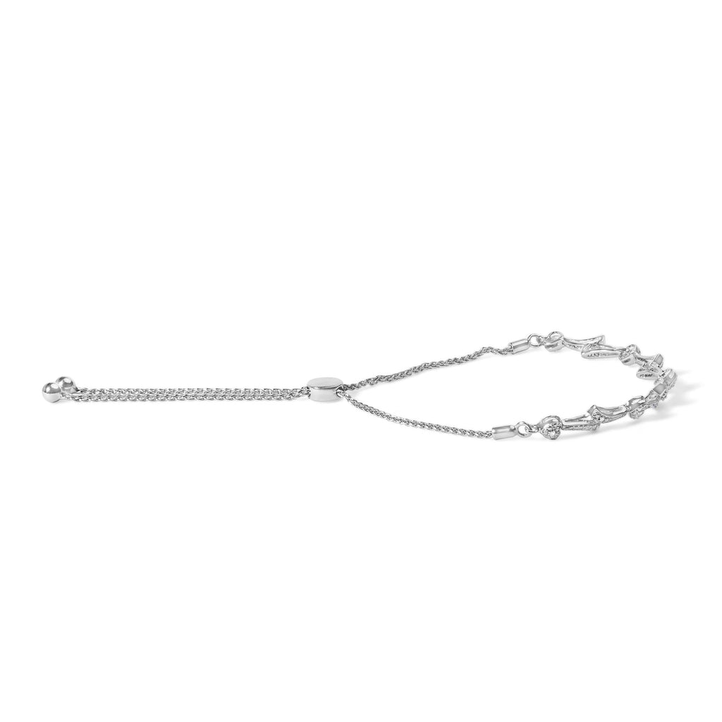 Pulsera bolo de plata de ley 925 con detalles de diamantes y eslabones ondulados (color IJ, claridad I2-I3) - Ajustable de 15 a 23 cm - Friggin Jewelry