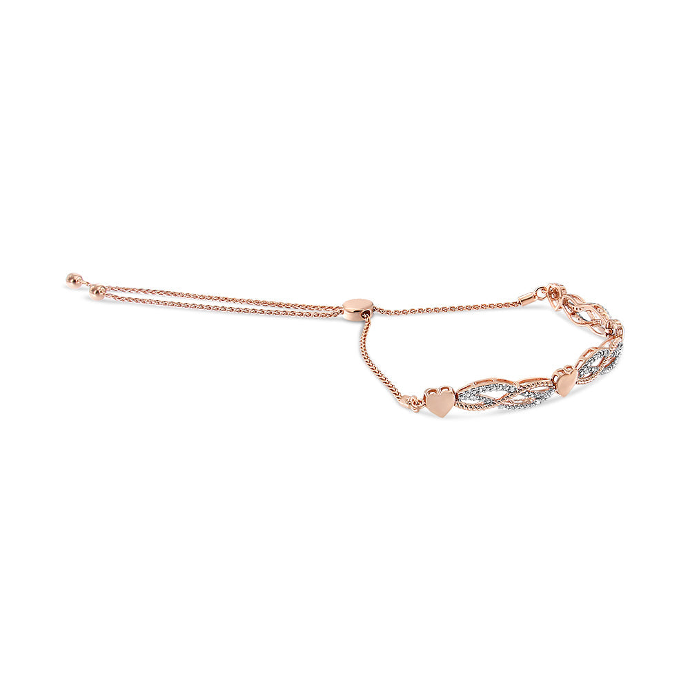 14K Rose Gold Plated .925 Sterling Silver Cttw Diamond Accent Layered Infinity Link and Heart Adjustable 4”-10” Adjustable Bolo Bracelet (I-J Color, I3 Clarity) - Friggin Jewelry