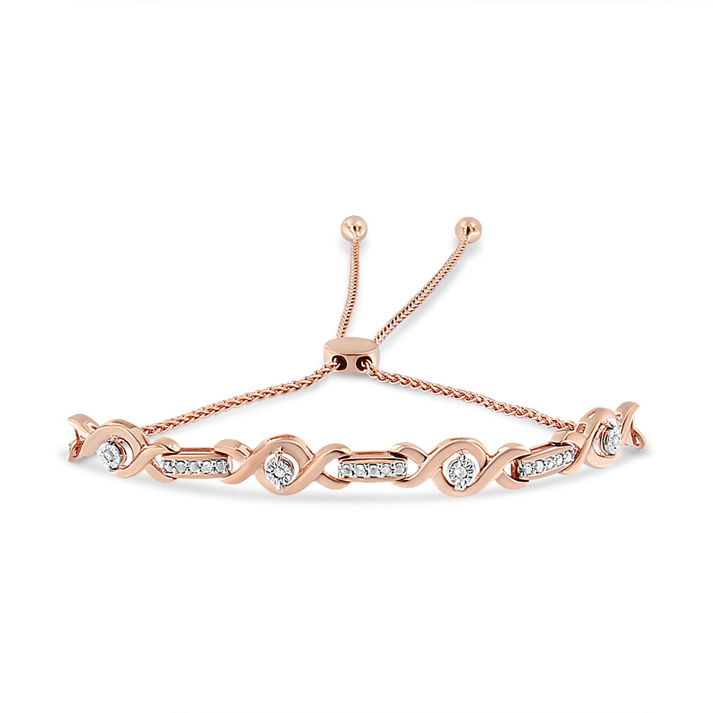 Bracciale Bolo regolabile in argento sterling 925 con diamanti incastonati a canale, da 4" a 10" (colore IJ, purezza I3) - Friggin Jewelry