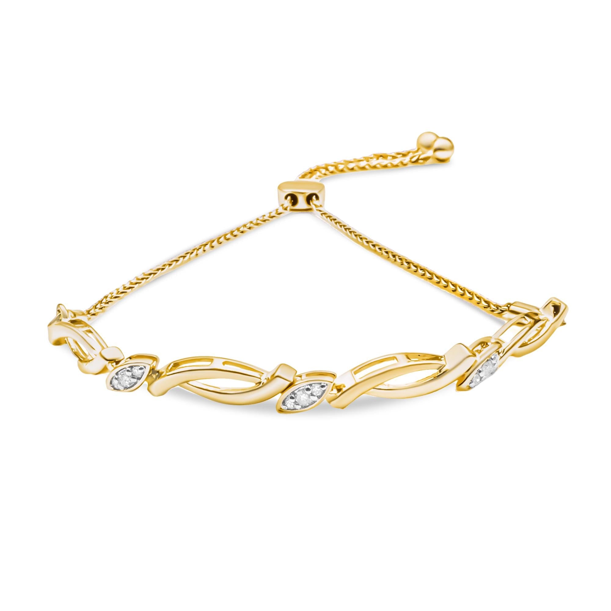 Pulsera bolo de eslabones en espiral alternados con detalles de diamantes en plata de ley 925 (color IJ, claridad I2-I3) - Ajustable de 15 a 23 cm - Friggin Jewelry