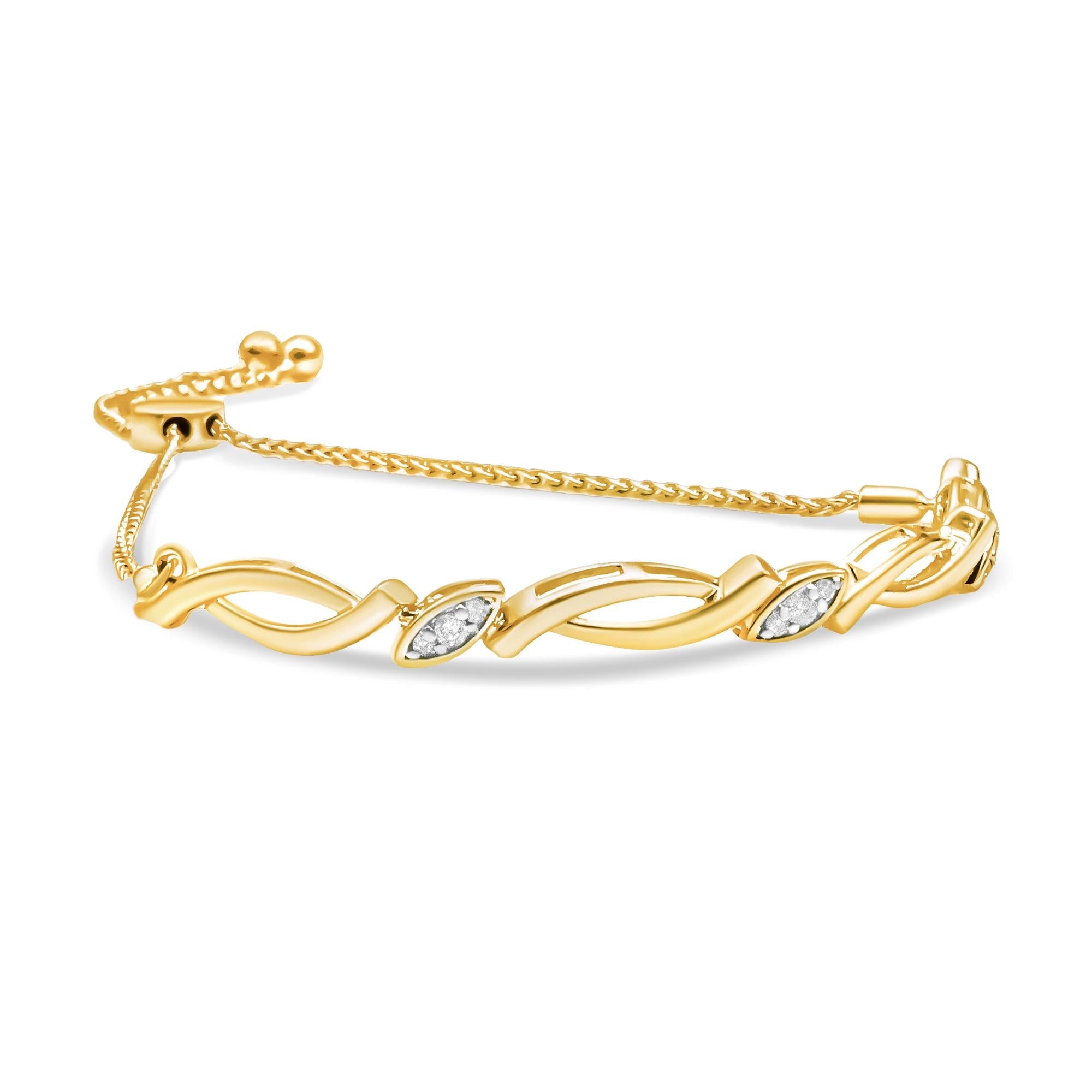 Pulsera bolo de eslabones en espiral alternados con detalles de diamantes en plata de ley 925 (color IJ, claridad I2-I3) - Ajustable de 15 a 23 cm - Friggin Jewelry