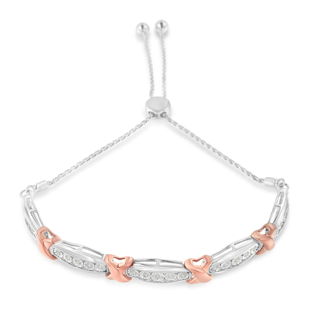 Bracciale Bolo Miracle-Set in argento sterling 925 con diamanti taglio rotondo da 1/4 ct e barra affusolata (colore IJ, purezza I3) - Oro rosa bicolore e argento - Friggin Jewelry