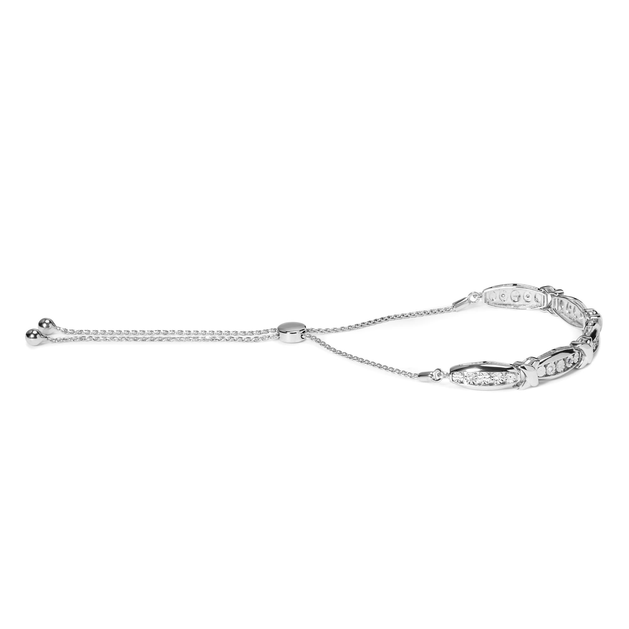 .925 Sterling Silver 1/10 Cttw Diamond X Link Bolo Bracelet (I-J Color, I2-I3 Clarity) - Friggin Jewelry