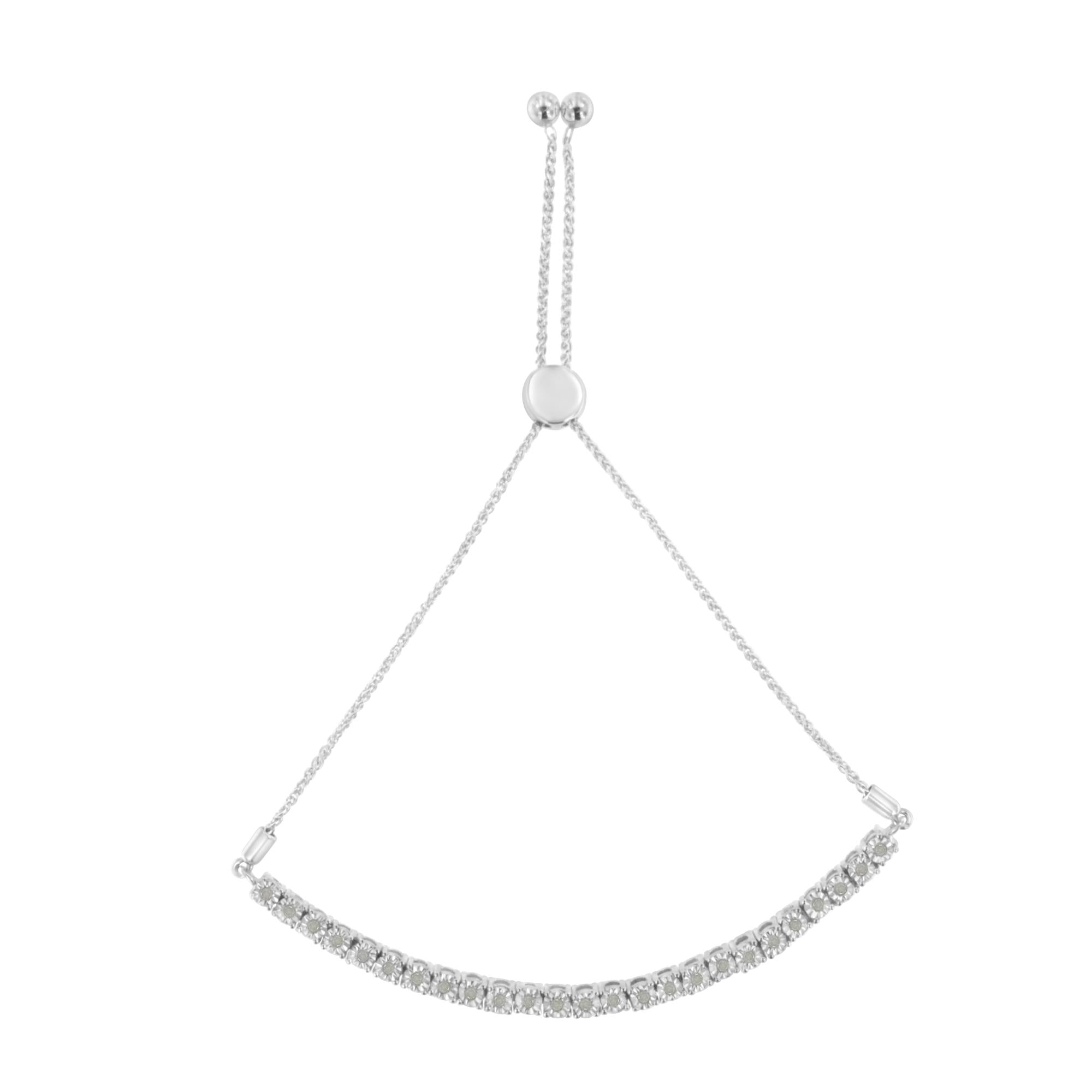 Pulsera de tenis bolo ajustable de 10 a 25 cm de plata de ley 925 con diamantes de 1/4 ct engastados milagros (color IJ, claridad I3) - Friggin Jewelry