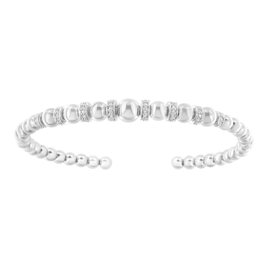 .925 Sterling Silver 1/4 Cttw Diamond Rondelle Graduated Ball Bead Cuff Bangle Bracelet (I-J color, I2-I3 clarity) - Fits wrists up to 7 1/2 inches - Friggin Jewelry