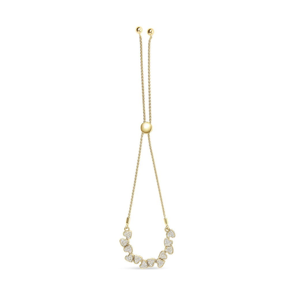 Yellow Gold Plated .925 Sterling Silver 1/2 Cttw Diamond Sideways Hearts Bolo Bracelet (H-I Color, I1-I2 Clarity) - 4”-10” Adjustable - Friggin Jewelry