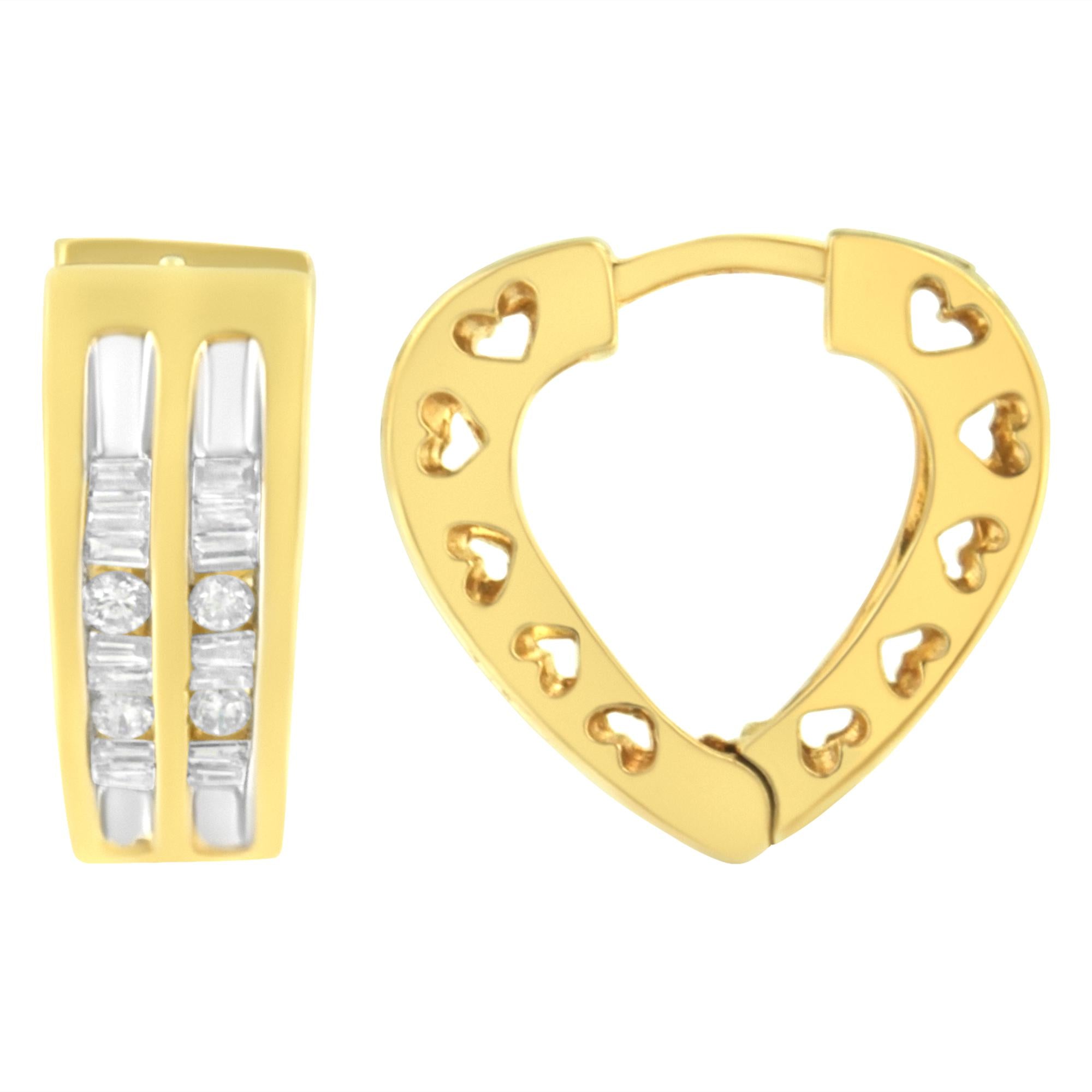 10K Yellow Gold 1/2 cttw Diamond Huggie Heart Hoop Earrings (I-J Clarity, I2-I3 Color) - Friggin Jewelry