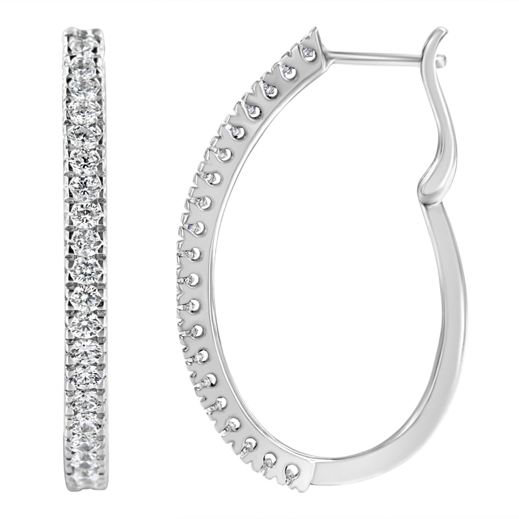 Orecchini a cerchio in oro bianco 10 carati con diamanti da 1 carato (purezza IJ, colore I2-I3) - Friggin Jewelry