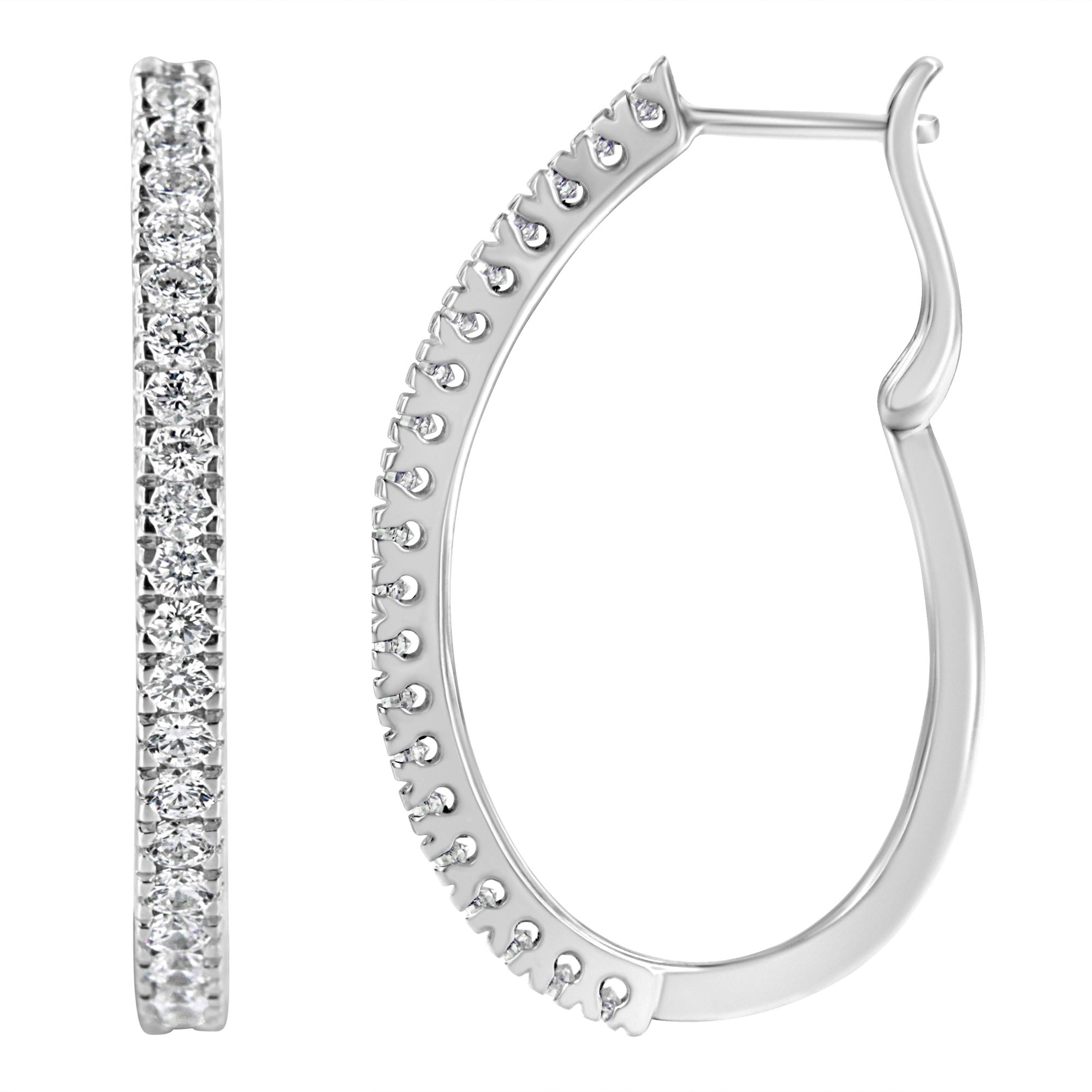 Orecchini a cerchio in oro bianco 10 carati con diamanti da 1 carato (purezza IJ, colore I2-I3) - Friggin Jewelry