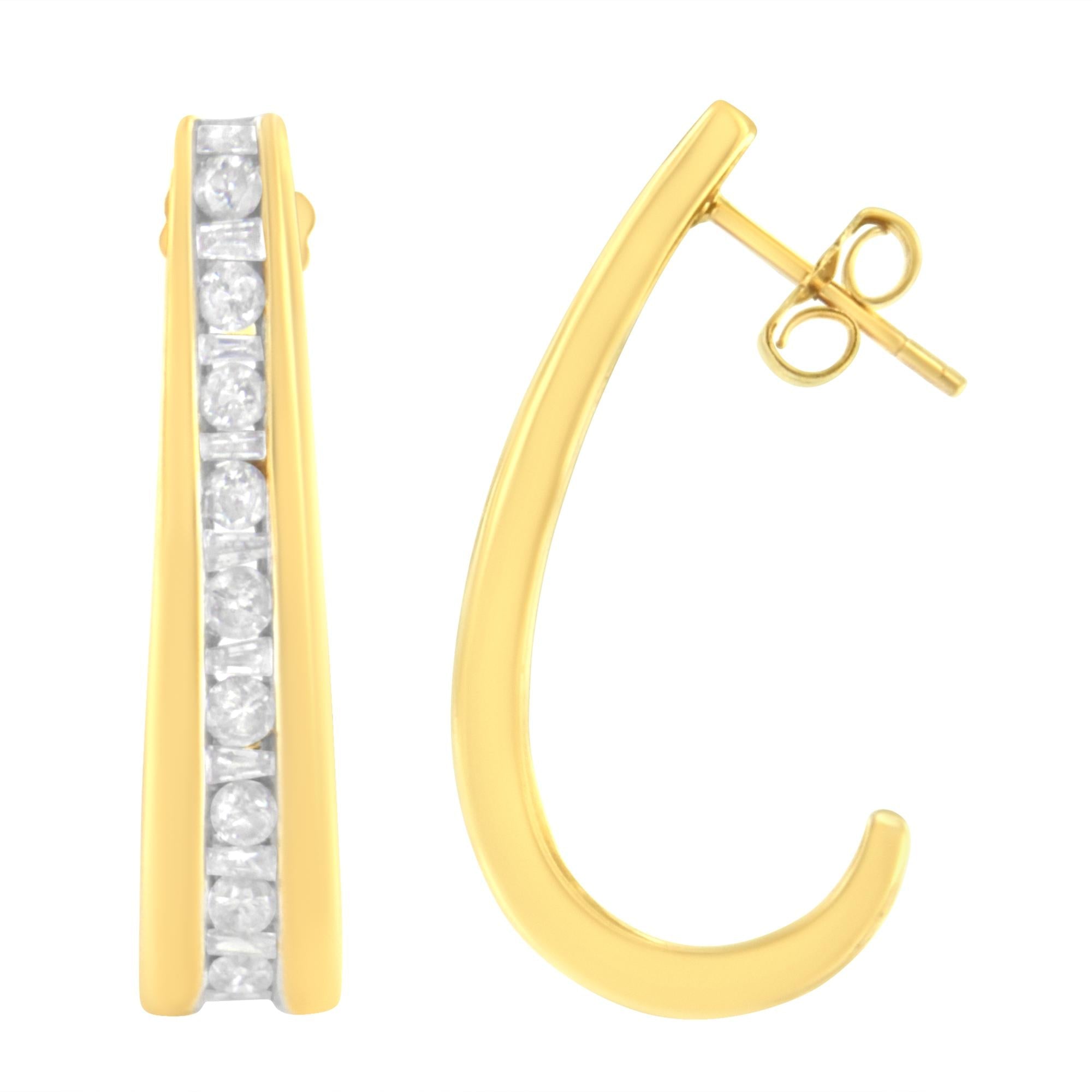 Orecchini a cerchio con diamanti incastonati a canale in oro giallo 10 carati da 1 carato (purezza elevata, colore I1-I2) - Friggin Jewelry