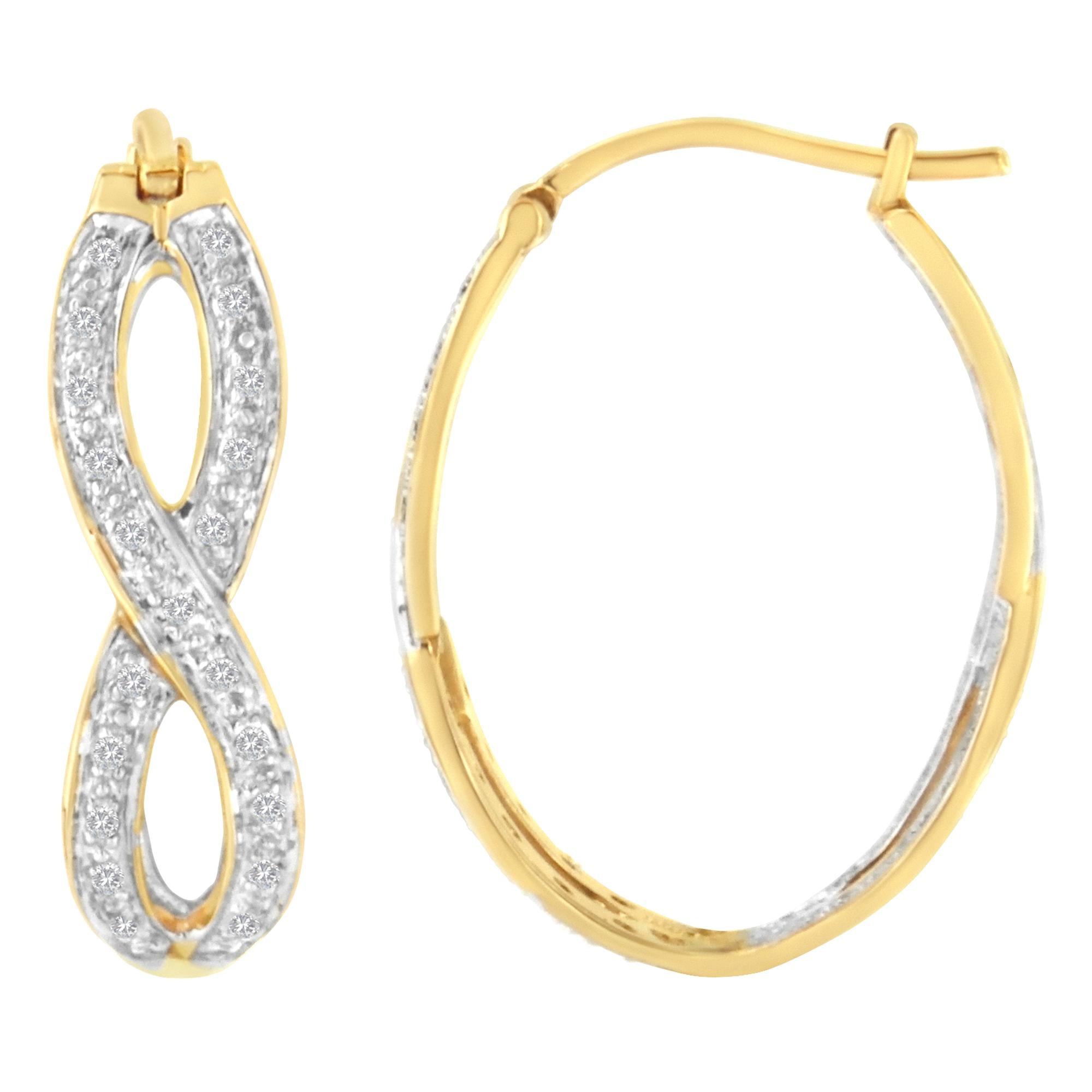 Orecchini a cerchio doppio infinito in oro giallo e bianco 10 carati con diamanti da 1/4 ct (purezza IJ, colore I1-I2) - Friggin Jewelry
