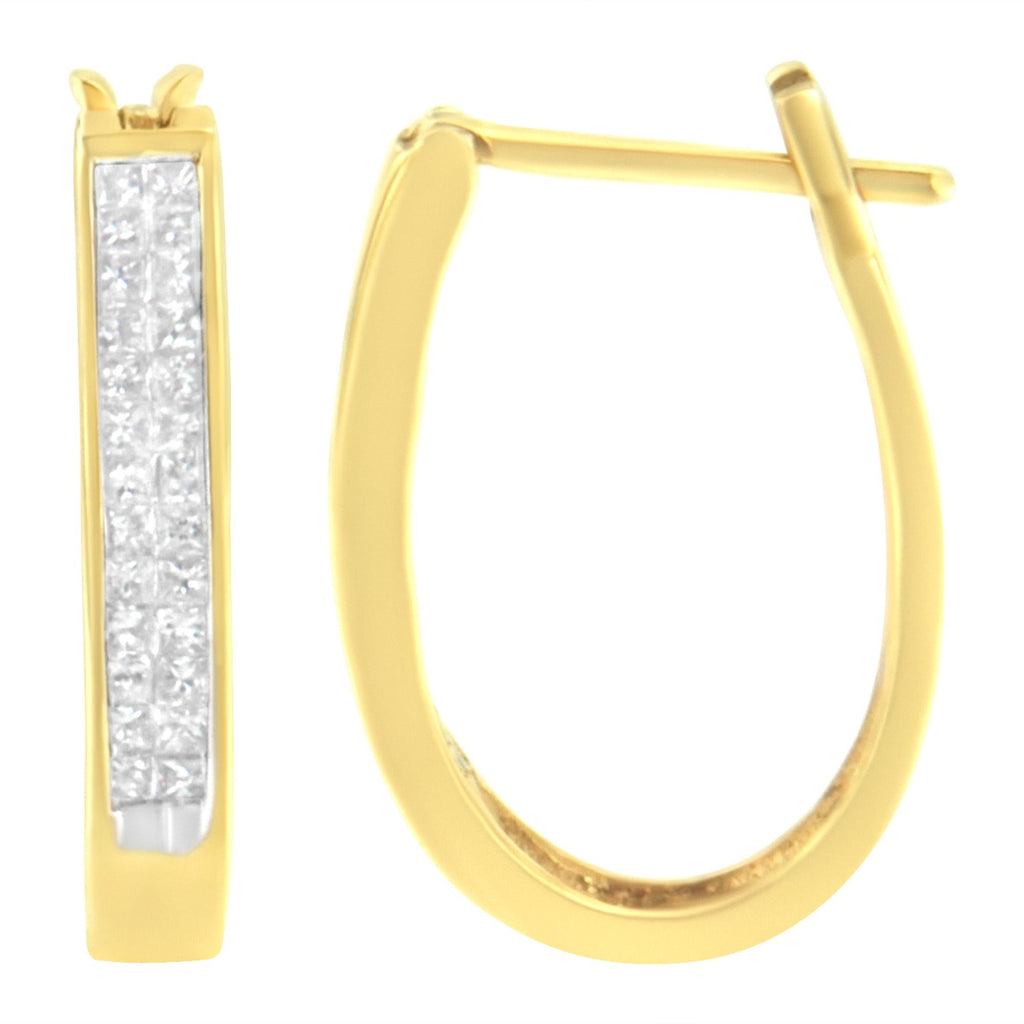 Aros invisibles de oro amarillo de 10 quilates con diamantes de talla princesa de 1/2 ct (color HI, claridad SI2-I1) - Friggin Jewelry