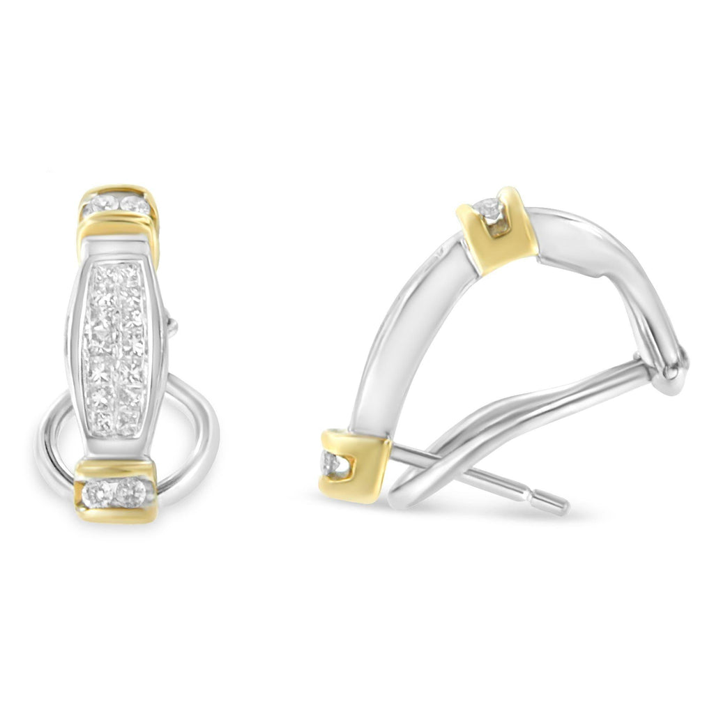14K Two-Toned Gold Round and Princess Cut Diamond Earrings (0.5 cttw, H-I Color, SI2-I1 Clarity) - Friggin Jewelry Premium