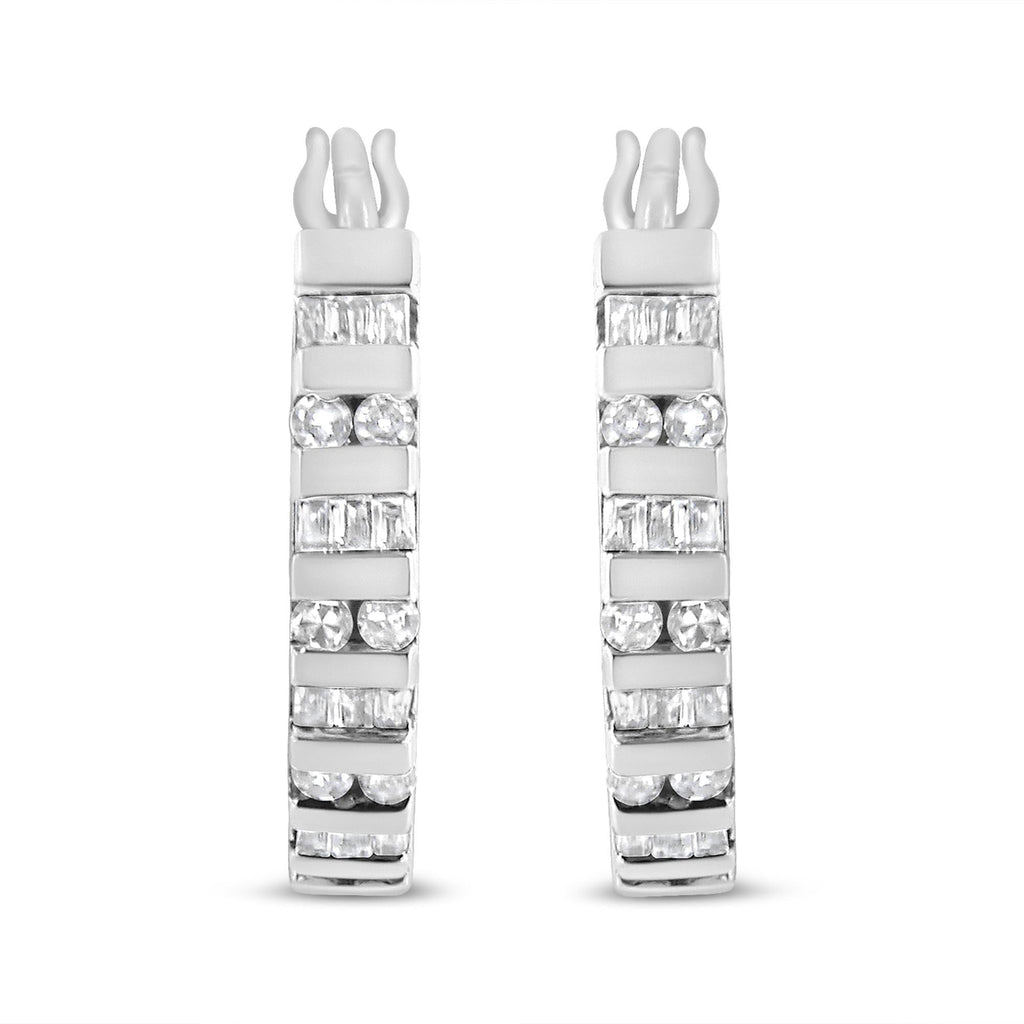 10K Gold Round and Baguette-Cut Diamond Hoop Earrings (I-J Color, I2-I3 Clarity) - Friggin Jewelry Premium