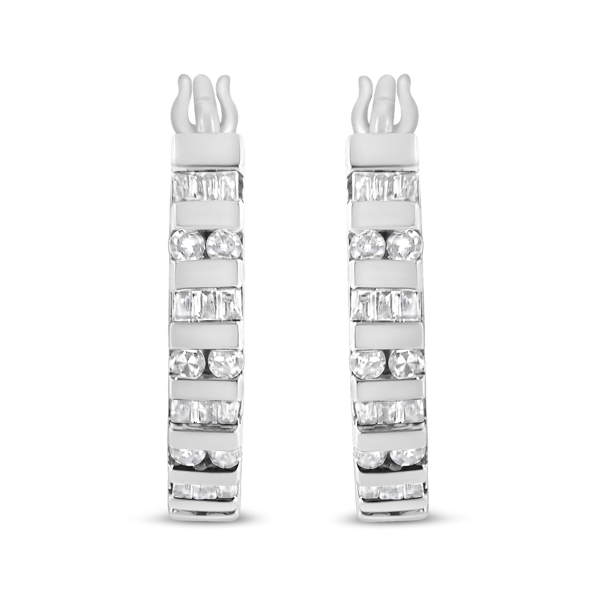 10K Gold Round and Baguette-Cut Diamond Hoop Earrings (I-J Color, I2-I3 Clarity) - Friggin Jewelry Premium