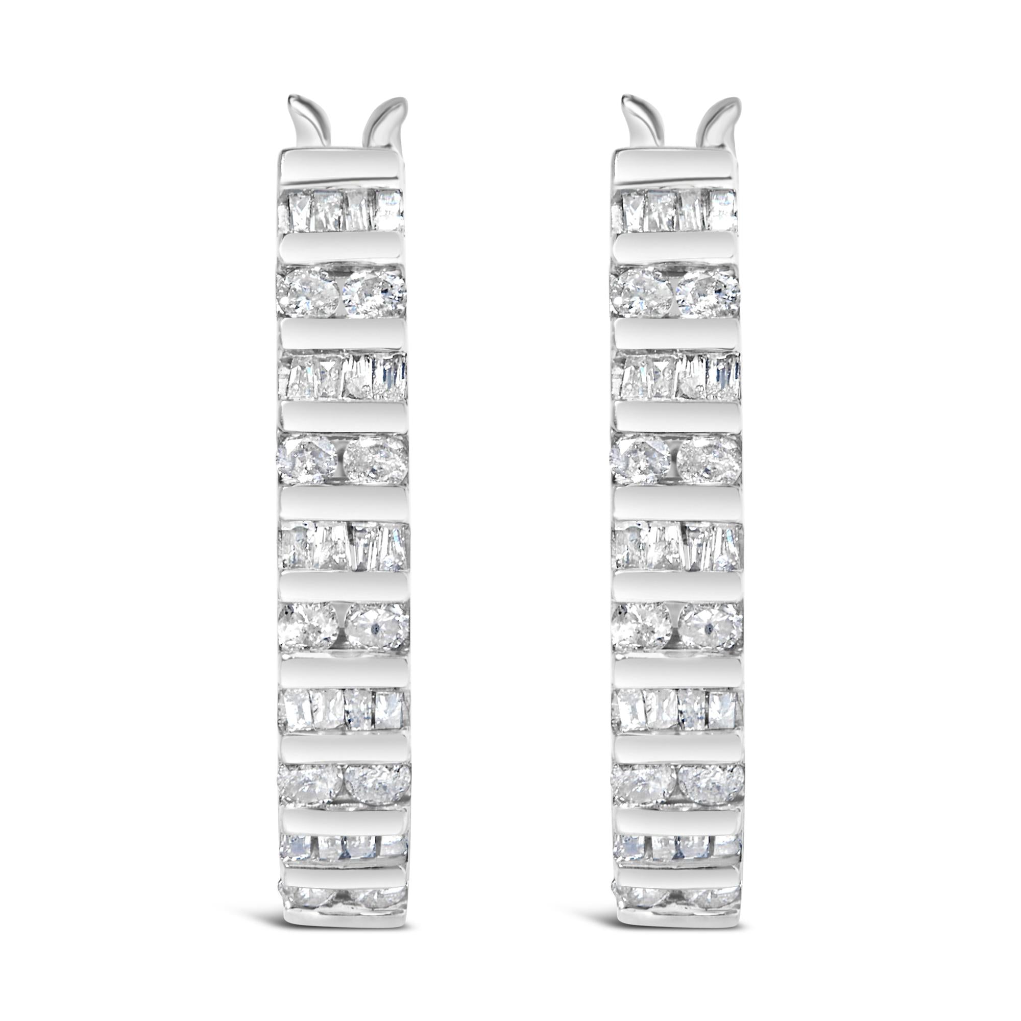 Aros de oro blanco de 10 quilates con diamantes alternados en forma de "U" (color IJ, claridad I2-I3) - Friggin Jewelry