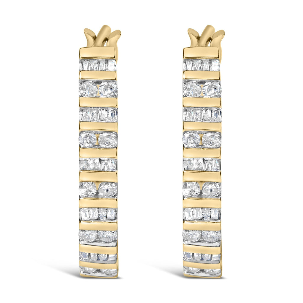 Aros de oro blanco de 10 quilates con diamantes alternados en forma de "U" (color IJ, claridad I2-I3) - Friggin Jewelry