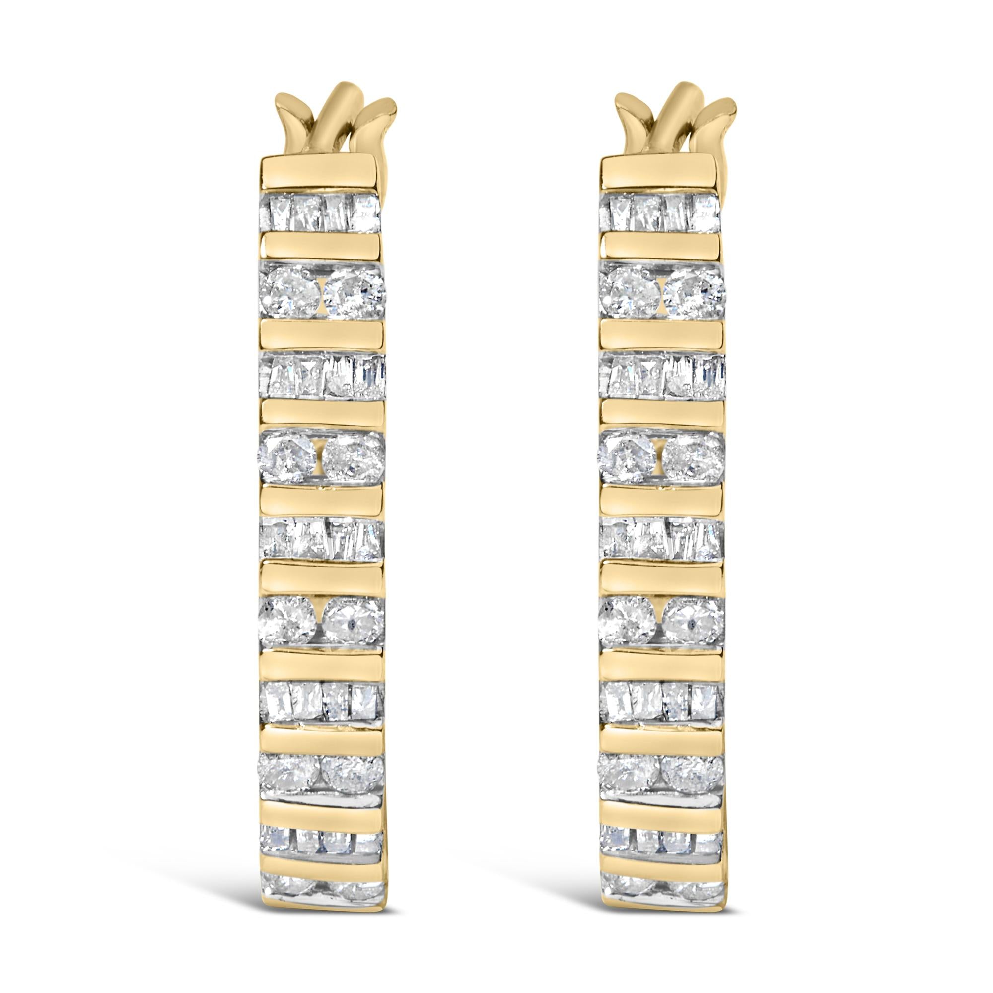 Aros de oro blanco de 10 quilates con diamantes alternados en forma de "U" (color IJ, claridad I2-I3) - Friggin Jewelry
