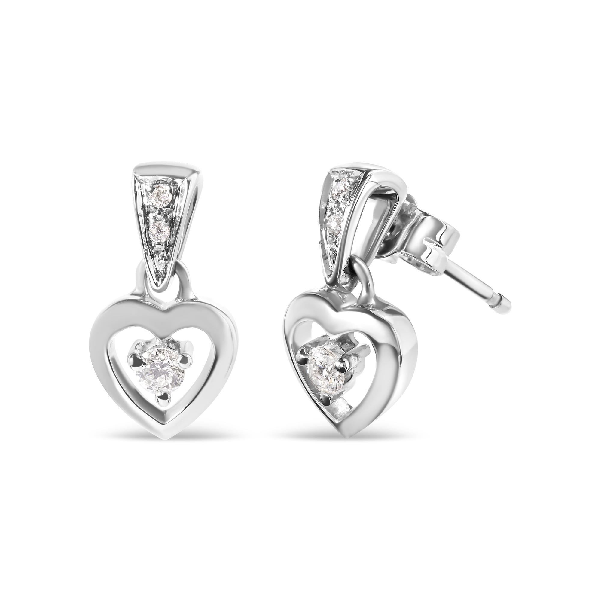 14K White Gold 1/6 Cttw Diamond Dangle Heart Stud Earrings (H-I, SI2-I1) - Friggin Jewelry