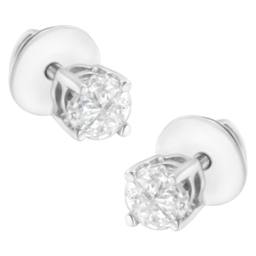 Aretes solitarios de oro blanco de 14 quilates con diamantes de talla pastel de 1/2 quilates (color HI, claridad SI1-SI2) - Friggin Jewelry