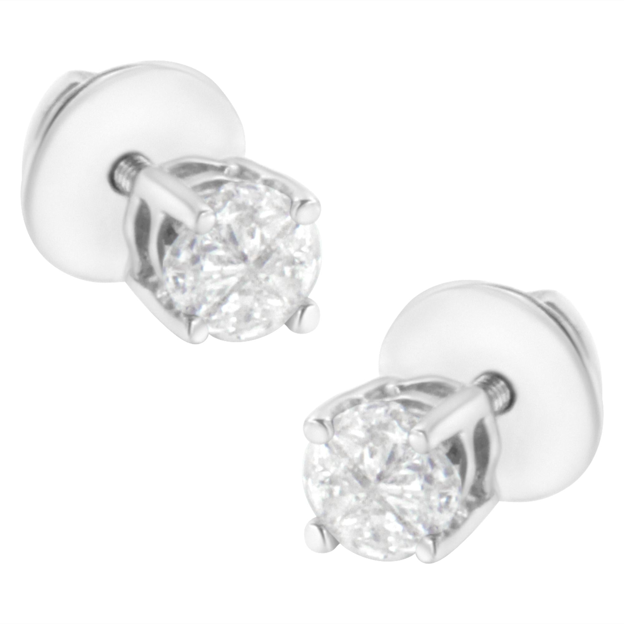 Aretes solitarios de oro blanco de 14 quilates con diamantes de talla pastel de 1/2 quilates (color HI, claridad SI1-SI2) - Friggin Jewelry